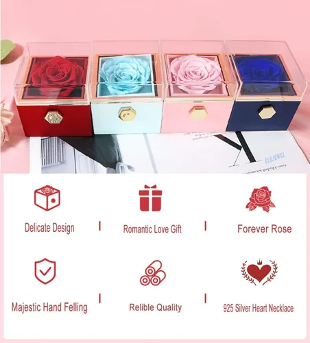Vista 5 de PERRYANDMOON Regalos para el día de la madre, rosas reales preservadas con collar "I Love You", regalos para mamá, regalos para esposa, novia, mamá