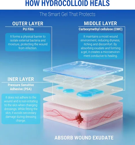 Vista 4 de MasterMo Rollo hidrocoloide para el cuidado de heridas, vendas hidrocoloides extra grandes de grado médico de 2 pulgadas x 16 pies con autoadhesivo