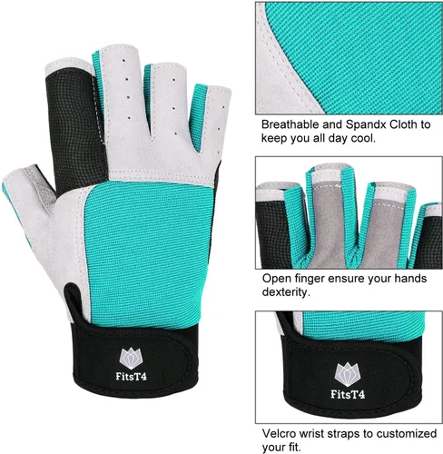 Vista 2 de FitsT4 Sports Guantes de vela de 3/4 dedos y agarre, ideales para vela, yate, remo, kayak, pesca, deportes acuáticos para hombres y mujeres