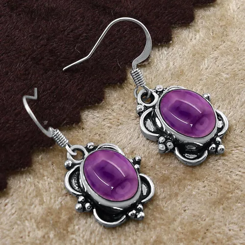 Vista 4 de Aretes colgantes de piedras preciosas naturales para mujer, aretes hechos a mano para mujer, aretes chapados en plata, aretes colgantes de piedra