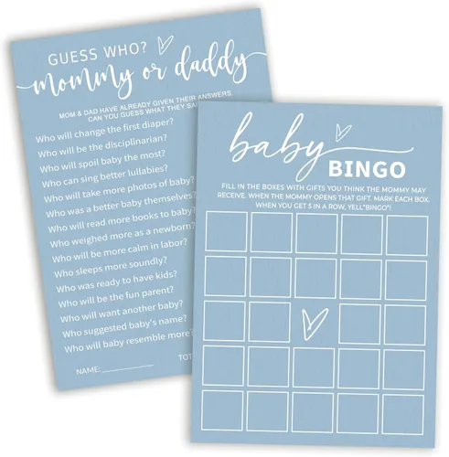 Vista 11 de Divertidos juegos de baby shower, trivia para bebés y alfabeto, juegos de doble cara, ideas de decoración de fiesta azul minimalismo, 25 piezas de 5