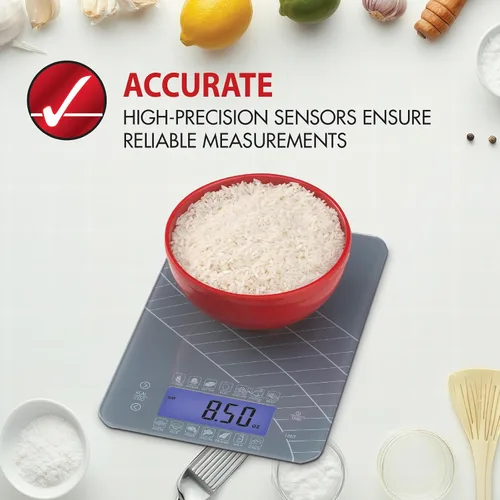 Vista 2 de SmartHeart Báscula digital de cocina con calculadora de calorías y carbohidratos, sensores de precisión, plataforma de vidrio templado, conversiones