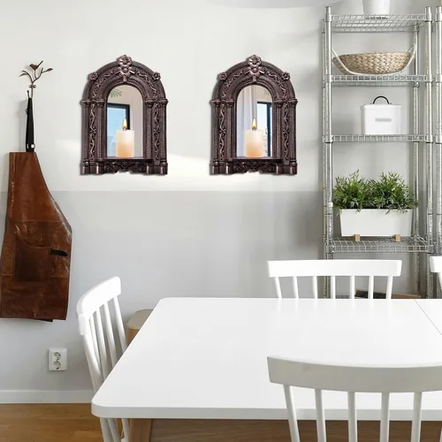 Vista 6 de Juego de 2 apliques de velas de relieve tridimensional, soportes de velas rústicos para montaje en pared, decoración de pared colgante de madera
