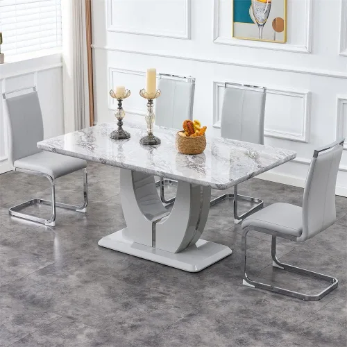 Vista 7 de LKTART Morden Morden - Mesa de comedor rectangular de grano de mármol de imitación para cocina, comedor, sala de reuniones, color gris