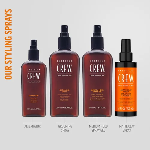 Vista 6 de American Crew - Spray de aseo para hombre, sujeción variable, 8.4 onzas líquidas Flexible grooming hairspray for damp or dry hair. Buildable hold