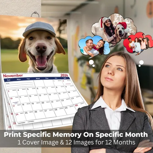 Vista 7 de Calendario de pared con fotos personalizadas 2026 para el hogar y la oficina, imprime tus 13 recuerdos y haz tu propio calendario personalizado