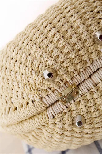Vista 5 de Bolsas de paja para mujer, tejido a mano, con asa, anillo retro, para verano, playa, ratán.