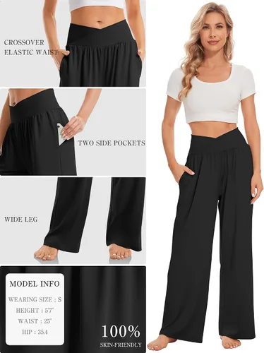Vista 4 de TARSE - Pantalones de pierna ancha para mujer, pantalones deportivos casuales y holgados para yoga, pantalones sueltos, cómodos, para descansar