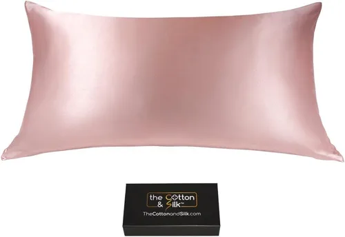 Vista 41 de Funda de almohada de seda de morera 22 Momme (cierre envolvente en la parte posterior), colección elegante, tamaño Queen, caramelo + crema