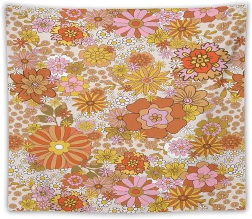 Vista 8 de Houselerax Tapiz floral retro de los años 60 y 70, diseño hippie de primavera Groovy Flower Power Flower Boho para colgar en la pared, arte neutro