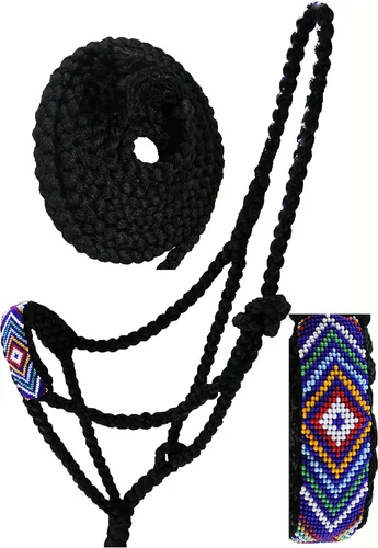 Vista 3 de Nylon Caballo Cuerda occidental trenzado Halter plomo w/Noseband cuentas 606RT14