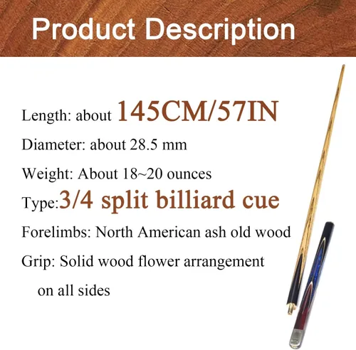Vista 3 de Tacos de billar profesionales Billiard cue 3/4 Split Snooker Black 8 Chinese Eight-cue Table cue 10MM with Box(Color:3)