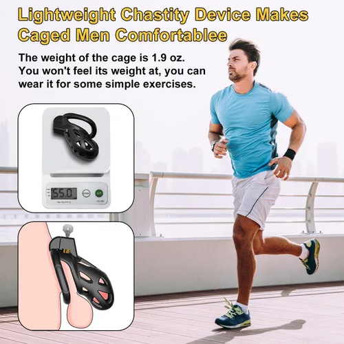 Vista 6 de Dispositivos de castidad masculina jaula para pene – Jaula de castidad grande integrada con bloqueo invisible vertical integrado con 3 anillos base