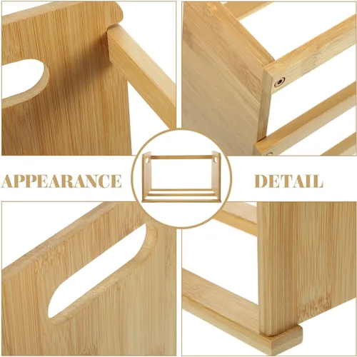 Vista 9 de LIFKOME Estantería de discos para libros, soporte de almacenamiento de libros, estantería de madera de mesa, álbumes de discos de vinilo
