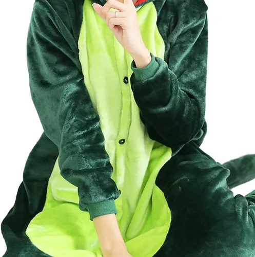 Vista 3 de ICNGLKSND Pijama unisex con capucha de animales para adultos, de una pieza, de dinosaurio, manga larga, felpa, cosplay, vestido de pijama de una
