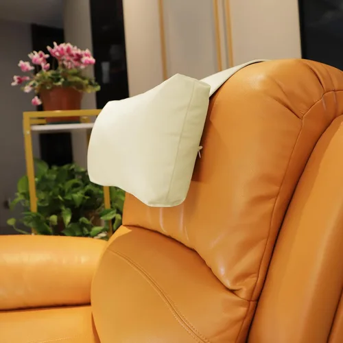 Vista 23 de Almohada antideslizante para la cabeza para reclinables - Cojín de apoyo para el cuello con cubierta de terciopelo para alivio del dolor en el Beige