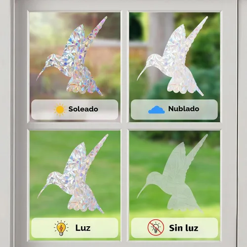 Vista 4 de Calcomanías de ventana para prevenir golpes de pájaros, DELLAN 24 Calcomanías anticolisión arco iris para ventana, Adhesivos deflectores de pájaros