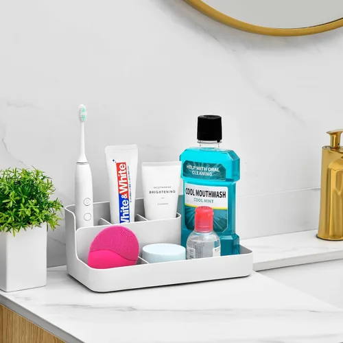 Vista 3 de VITVITI Porta cepillos de dientes para baño, organizador de baño, encimera, organizador de encimera de baño con 5 compartimentos de almacenamiento