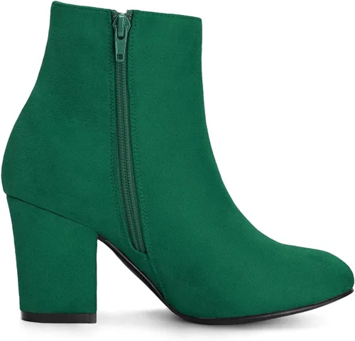 Vista 6 de Allegra K Botines de tacón grueso con cremallera lateral y punta redonda para mujer