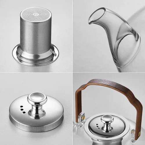 Vista 5 de UNBREAKABLE -Tetera de vidrio de 46 onzas con infusor y tapa de acero inoxidable, resistente al calor de vidrio de borosilicato para estufa