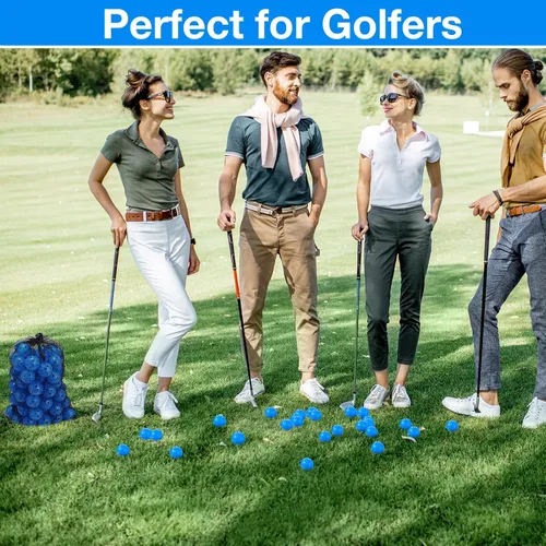 Vista 6 de MiniInflat Paquete de 80 pelotas de práctica de golf con vuelo limitado de 42 mm, pelota de entrenamiento de golf de plástico hueca con flujo de Azul