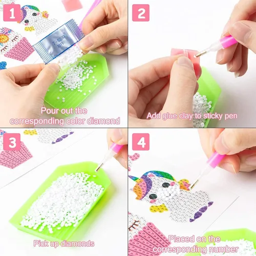 Vista 5 de PICNICFUN Kits de diamantes adhesivos para niños, 28 piezas de personajes de dibujos animados 5D hechos a mano con diamantes de imitación de mosaico
