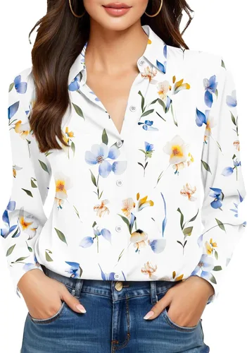 Vista 41 de Camisas sin planchado y sin arrugas para mujer, con botones, de manga larga, de seda de morera, blusas casuales para el trabajo