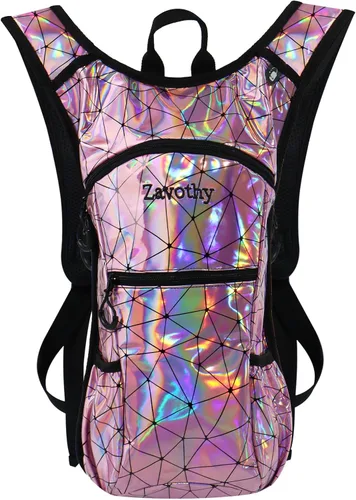 Vista 9 de Zavothy Rave Hydration Backpack with 3L Bladder, Colorful Festival Hydration Pack with Side Pockets, Lightweight Water Backpack for EDM, Music