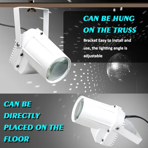 Vista 2 de Luz de Bola de Discoteca, PinSpot LED Blanco de 3W para Iluminar Bola de Espejo, Luces de PinSpot para DJ en el Escenario (Cáscara Blanca)