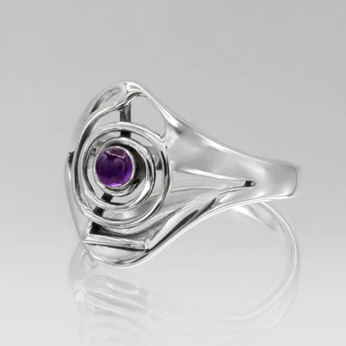Vista 4 de Moonlight Mysteries Anillo de reiki de plata de ley con símbolo de poder de Cho Ku Rei con piedra preciosa de amatista (talla 4-15)