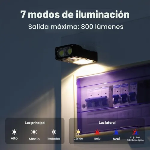 Vista 6 de WARSUN DC08 linterna LED recargable giratoria, luz de trabajo mini de 800 lúmenes, pequeña linterna EDC con clip para la espalda, linterna Negro