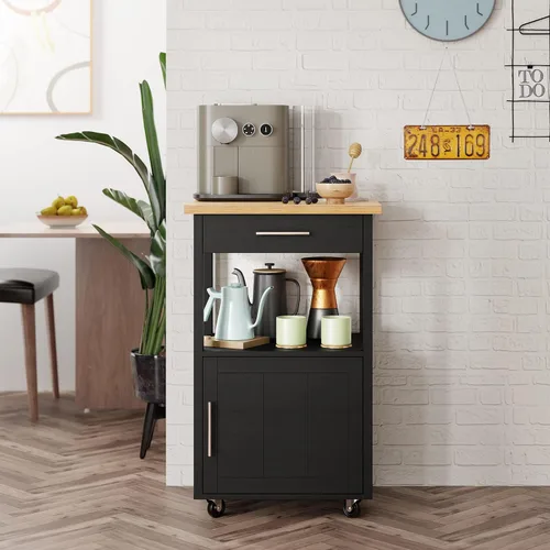 Vista 2 de Shintenchi - Carrito de isla de cocina con almacenamiento, mesa rodante Negro-22 pulgadas