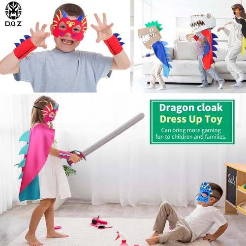 Vista 3 de D.Q.Z Disfraz de dinosaurio y dragón para niños pequeños, muñequeras con máscara de dinosaurio para niños y niñas, regalos de fiesta de cumpleaños
