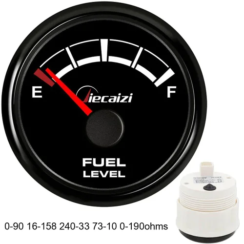 Vista 4 de Medidor de nivel de combustible de 2.047 in/2-1/16 pulgadas, impermeable, 7 colores de retroiluminación, 0-90ohmios, 16-158ohmios, 73-10ohmios