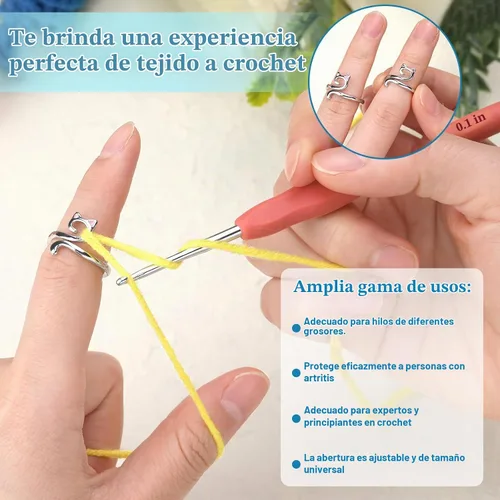 Vista 6 de 5 piezas de anillo de ganchillo, anillos ajustables de tensión de ganchillo, anillo de hilo para herramientas de bucle de dedo de tejer, anillos