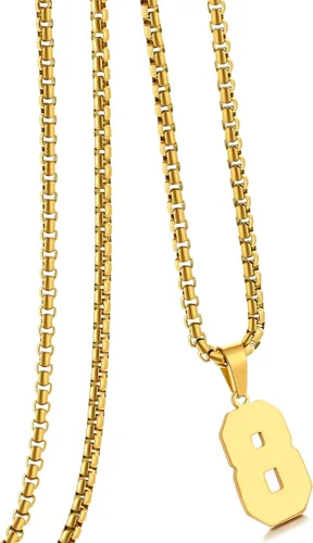 Vista 164 de Collar de Número Dorado para Hombre, Cadena de Acero Inoxidable con Colgante de Número para Atletas, Joyería Deportiva Personalizada para Niños