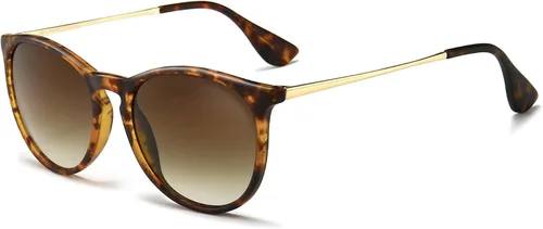 Vista 9 de SUNGAIT Gafas de sol redondas vintage prémium para mujeres y hombres Gradiente ámbar/marrón
