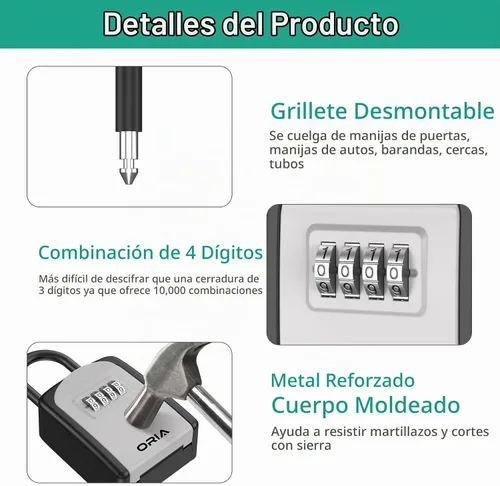Vista 4 de ORIA Caja de bloqueo de llaves, caja de seguridad para llaves, combinación de 4 dígitos, caja de bloqueo de almacenamiento de llaves impermeable