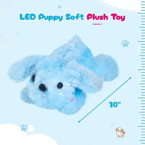 Vista 2 de WEWILL Cachorro azul iluminado de 10 pulgadas con luz LED con luz nocturna colorida, juguete de peluche suave, regalo para niños en Navidad