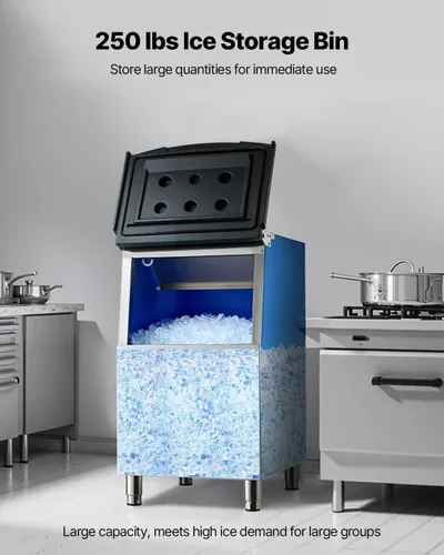 Vista 2 de VEVOR Cubo de almacenamiento de hielo, capacidad de 250 libras, contenedores de almacenamiento de hielo de acero inoxidable con filtro y patas
