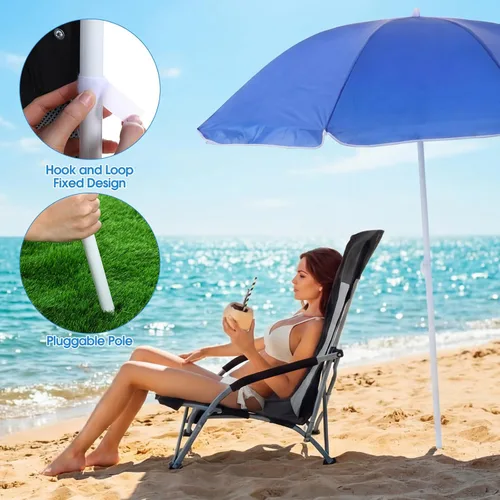 Vista 5 de Huwena Paquete de 2 sillas de playa con paraguas para adultos, juego de sillas plegables bajas, paraguas desmontable ajustable, ligero portátil