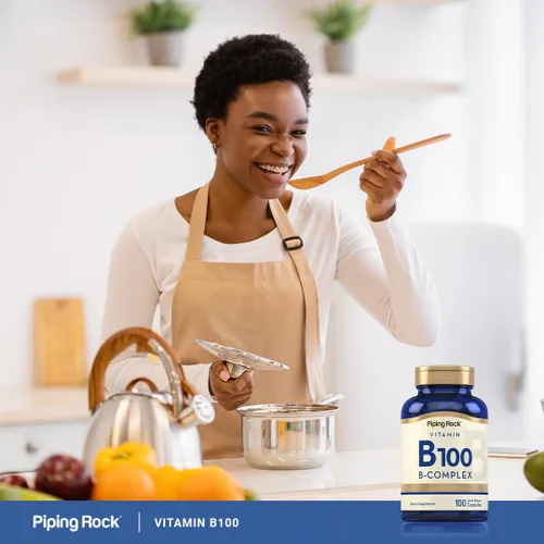 Vista 6 de Piping Rock Complejo de vitamina B-100 100 cápsulas Vitaminas B12, B1, B2, B6 Suplemento sin OMG, sin gluten