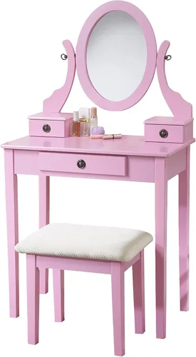 Vista 10 de Roundhill Furniture - Juego de tocador de madera Moniys Mesa de maquillaje y taburete Azul