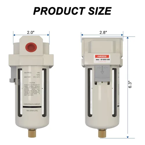 Vista 2 de AIRZOE 1/2" NPT Secador de Aire para Compresor - Separador de Agua del Compresor de Aire AF4000-04, Drenaje Manual, Elemento de Latón de 5 Micrones
