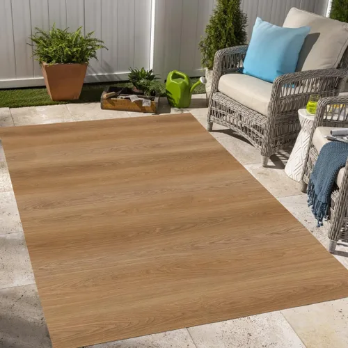 Vista 9 de Alfombra rústica impermeable de grano de madera marrón con estampado de tablero de madera antigua, para balcón, porche, patio, terraza, lavable