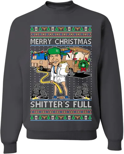 Vista 23 de Wild Bobby Sudadera con gráfico de cuello redondo con texto en inglés "Merry Christmas Shitter's Full Funny Ugly Christmas" Negro (black Hoodie)