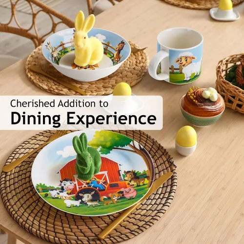 Vista 5 de MIAMIO – Juego de 3 vajilla para niños/Platos de porcelana para niños, juego de platos para niños, juego de vajilla para niños – Incluye plato