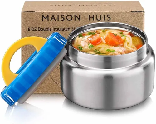 Vista 10 de MAISON HUIS Tarro térmico de sopa de 15 onzas de boca ancha aislado al vacío de acero inoxidable, a prueba de fugas, para alimentos calientes