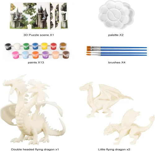 Vista 6 de Ferthor Fun Dragon Toys Kit de pintura de dragón, juego de manualidades para niños con juguete educativo de 13 colores para pintar tu propio regalo