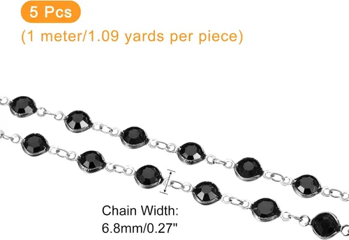 Vista 2 de uxcell Cadena de diamantes de imitación negros de 5 yardas a granel con cadena de latón chapada en plata para hacer joyas, manualidades, pulseras